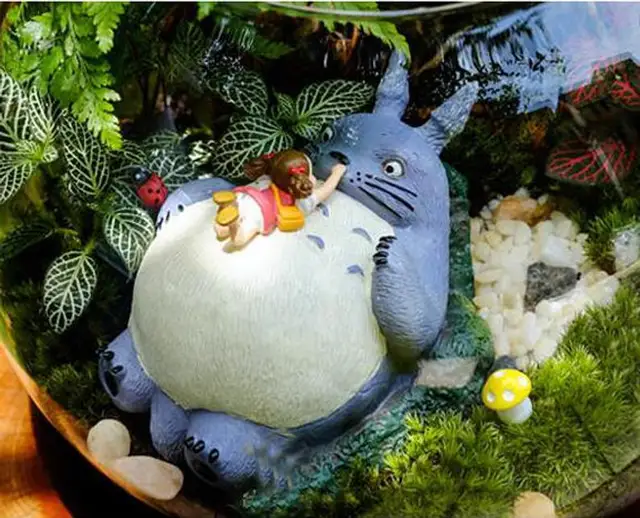ホット販売女の子上に座るトトロミニチュア妖精ガーデン用品ジブリ置物 Diy テラリウム装飾アクセサリー Garden Statues Sculptures Aliexpress