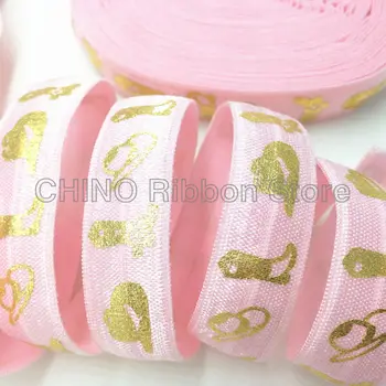 

10 yards Cowboy Hat Boots Print Pink Fold Over Elastic Good Quality 5/8" FOE Ribbon for Hair Tie DIY Head wear Hair Accessory