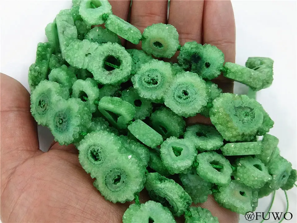 Full Strand Flower Shape White Quartz Druzy Stalactite Slice Beads 9
