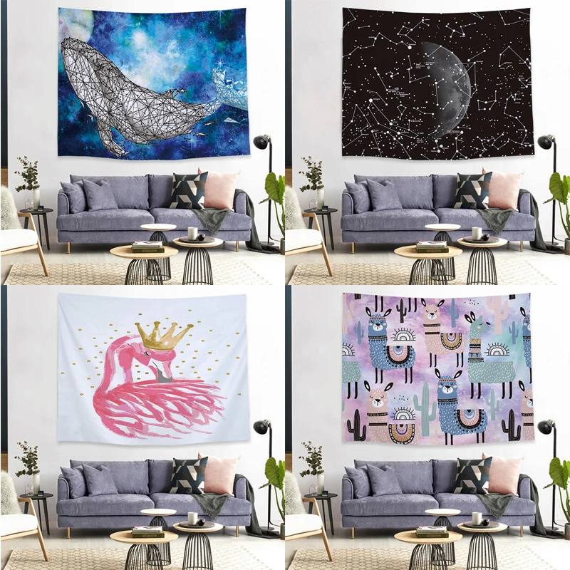 Whale flamingo Galaxy Hanging Wall Tapestry Hippie Retro Home Decor Yoga Beach Mat Carpet Red White 150x130cm 200x150cm