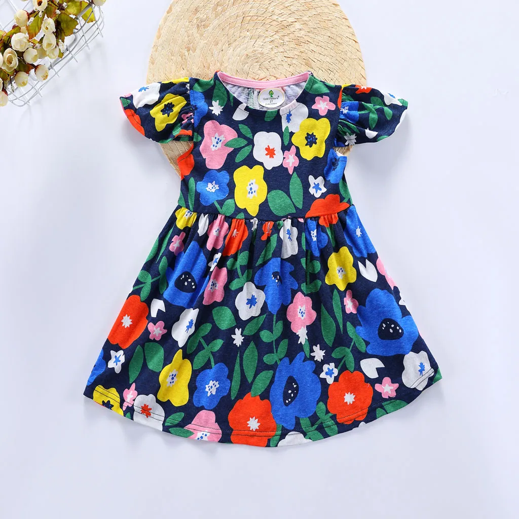 

ISHOWTIENDA 2019 Summer Beautiful Dress flowers Toddler Baby Girls Kid Flowers Ruffles Cartoon Printed Dress Outfits Clothes 20*