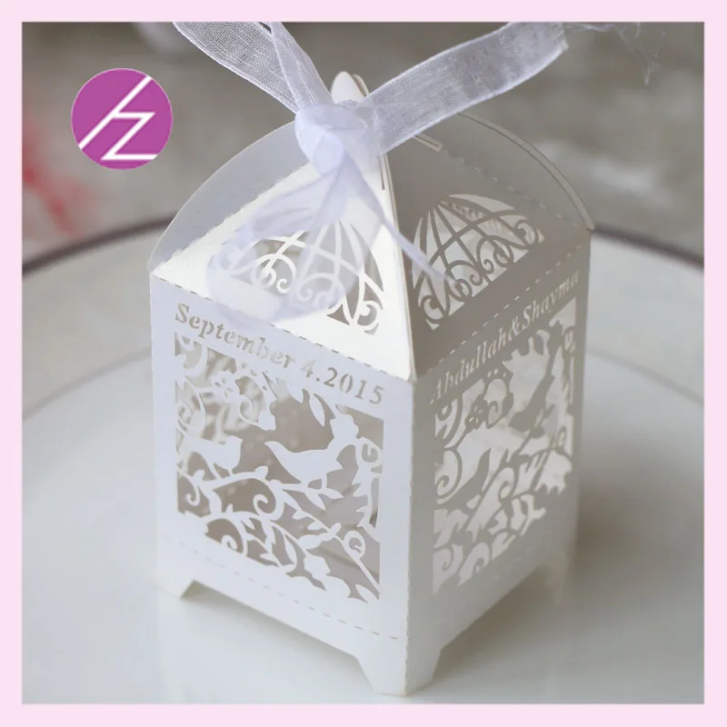 

100 pcs/lot Customize handmade paper rustic lace box birdcage laser cut wedding souvenirs boxes white kraft cupcake box TH-224