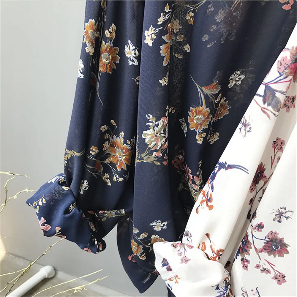 High quality Casual Chiffon Floral Women blouse shirt oversize Long sleeve Loose shirt office wear Flower tops Blusas Camisas (14)