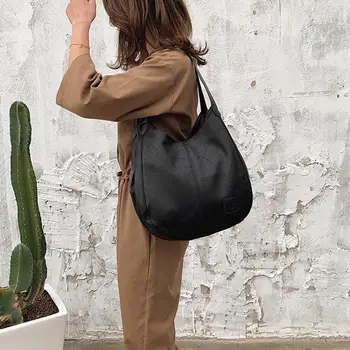 

Fashion Vintage Solid Color Faux Leather Handbag Women Large Capacity Tote Shoulder Bag