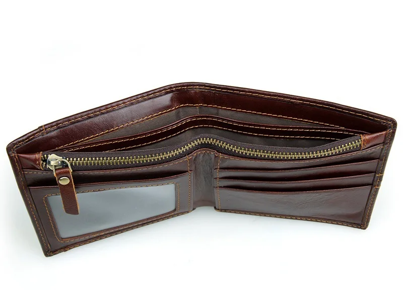 MJ Male Wallets Vintage Genuine Leather Bi-Fold Men's Wallet Card Holder Short Purse Coin Pocket ID Photo Window Wallet for Men (21)