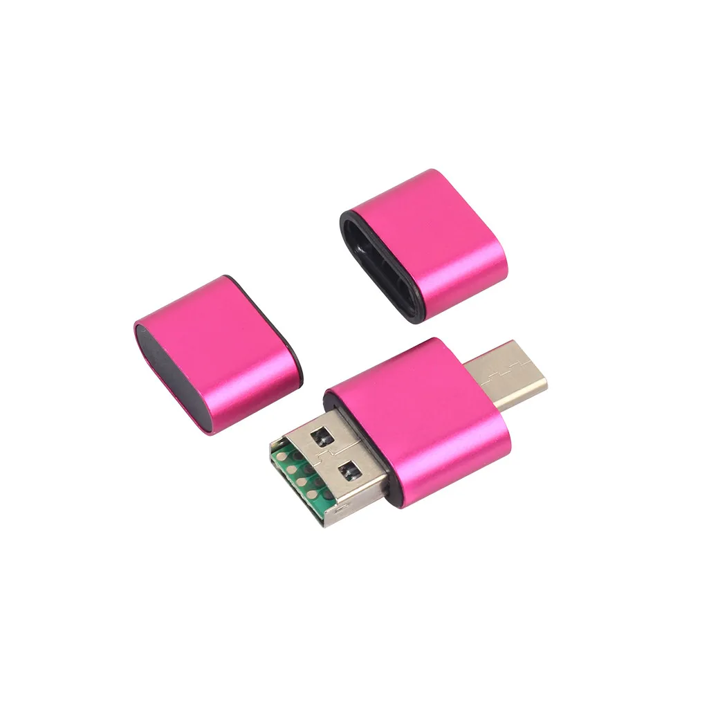 Портативный мини 2-в-1 микро TF карты ReaderType C до USB 2,0 Micro SD TF Card Reader адаптер - Цвет: Розовый