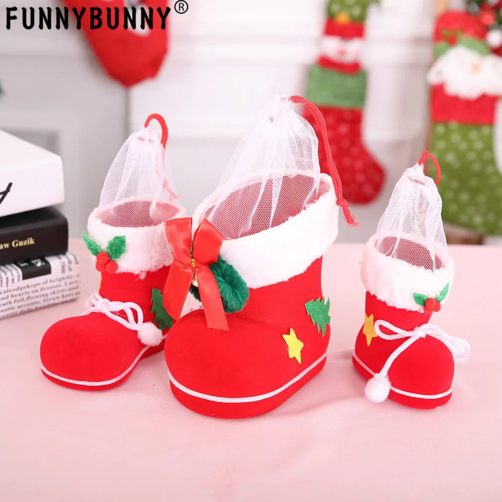 

FUNNYBUNNY Candy Boots Flocking Socks Ornaments Xmas Decor Bag Kids Santa Christmas Gift