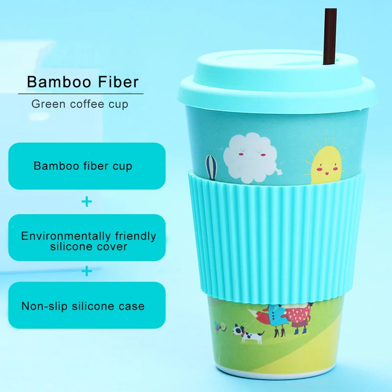 

6 Colors 480ML Coffee Mug Eco-Friendly Bamboo Fiber with Lid Portable Beer Mugs Tea Cups for Christmas Gifts Travel Mug Milk Cup