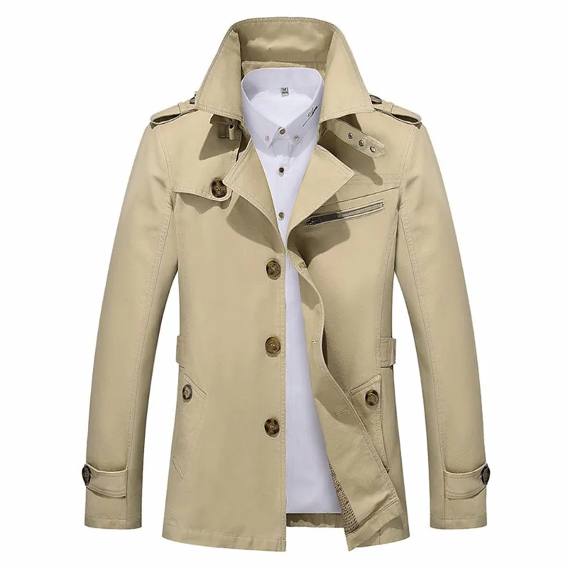 

Spring Autumn Jackets Men's Business Trench Casual Cotton Trenchs Turn-Down Collar New Male Windbreaker Solid Coat Size 5XL