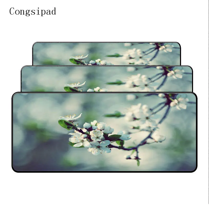  Congsipad Beautiful White Cherry Flower Large Lock Edge Mouse Pads Gaming Rubber Gamer Soft Comfort