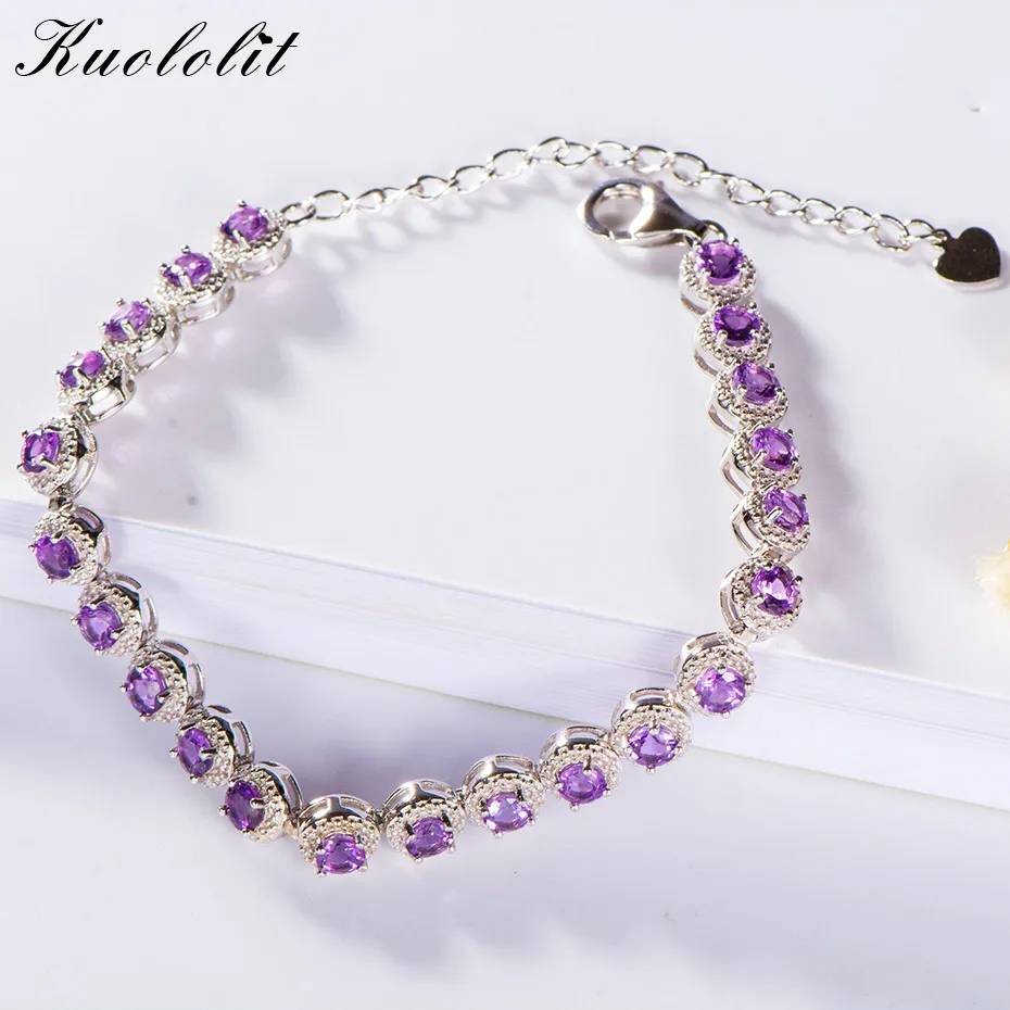 

Kuololit 100% Natural Amethyst Gemstone Bracelets For Women 925 Sterling Silver Jewelry Engagement Wedding Valentine Party Gift