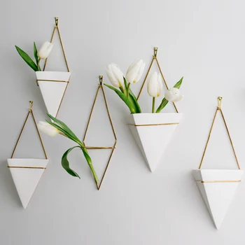 

Creative Nordic style Ceramic wall hanging vase Wall decoration flower pot Iron art Background wall Home Decoration