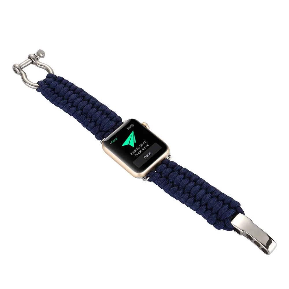 Тканые веревку нейлоновый ремешок для Apple watch группа 42 мм 38 мм выживания на открытом воздухе ремешок со свистком для iwatch 4/3/2/1 ремень