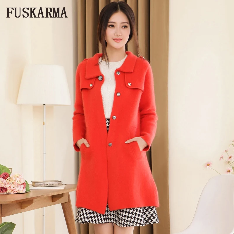 

FASHION New Women's Mink Cashmere Sweater Women's Winter Sweaters Turn-down Collar Long Button Solid Single Breasted Sweater