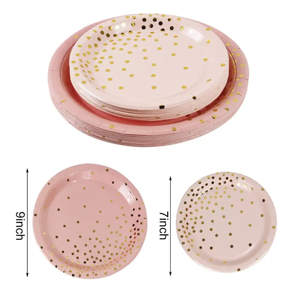 Набор одноразовой посуды для вечеринки из розового золота в горошек и бронзового цвета, 168 шт., одноразовые пластиковые тарелки, наборы тарелок, вечерние принадлежности