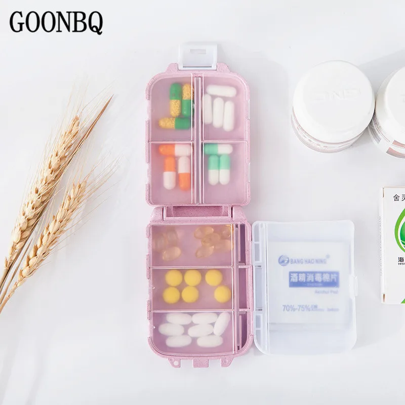 GOONBQ 1 pc Pill Storage Box Wheat Straw Portable Travel Case Medicine Holder Organizer Container | Дом и сад