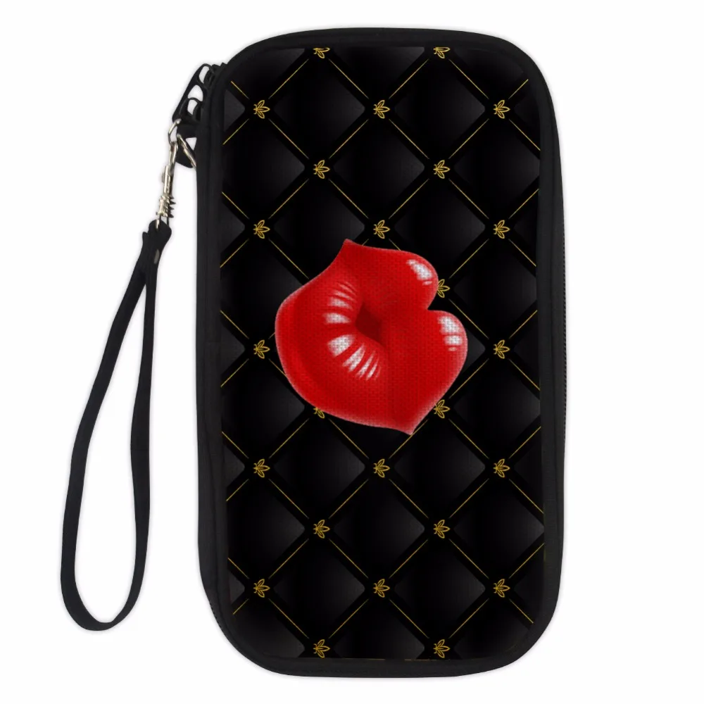 

Noisydesigns Passport ID Card Holder 3D Denim Pocket Red Lips Cartoon Printed Women Cluth Wallet Coin Purses for Girls Bags