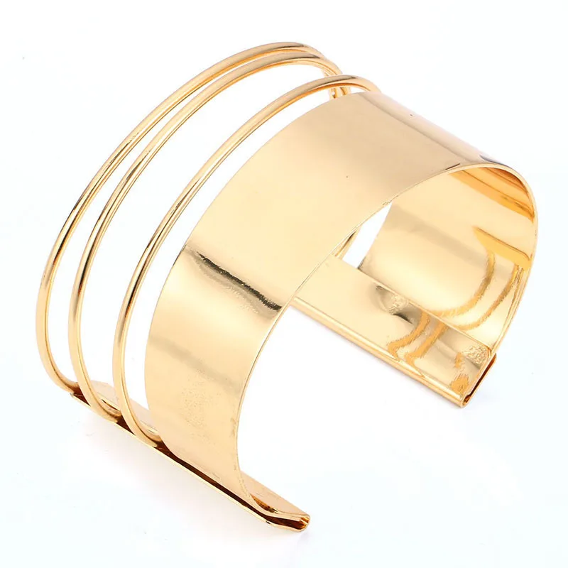 

Wide Smooth Open Hollow Out Cuff Bracelet Women Jewelry Vintage Big Iron Multi-layer Fashion Bangle