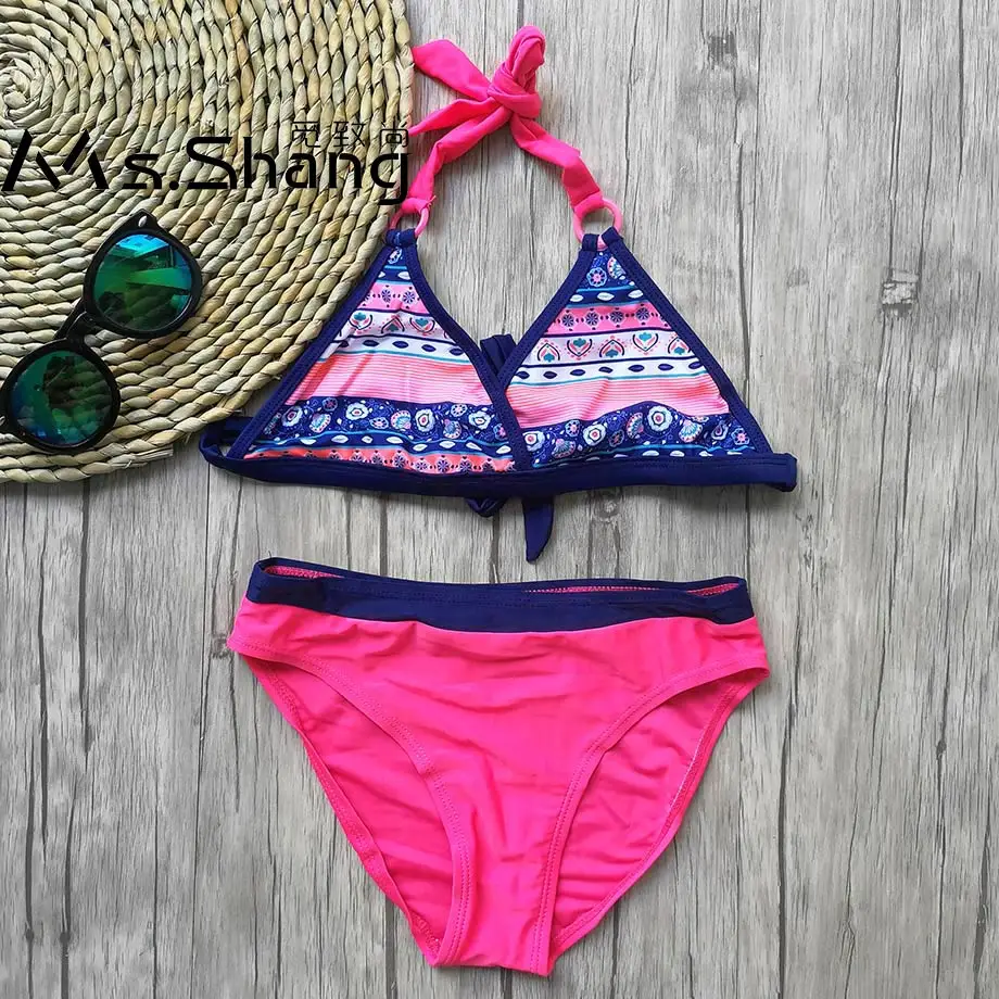 

6-12 Years Girl Swimsuit Kids Print Baby Girl Bikini Set Halter Top Two Piece Children Swimwear Teenager Girl Swim Wear Biquini