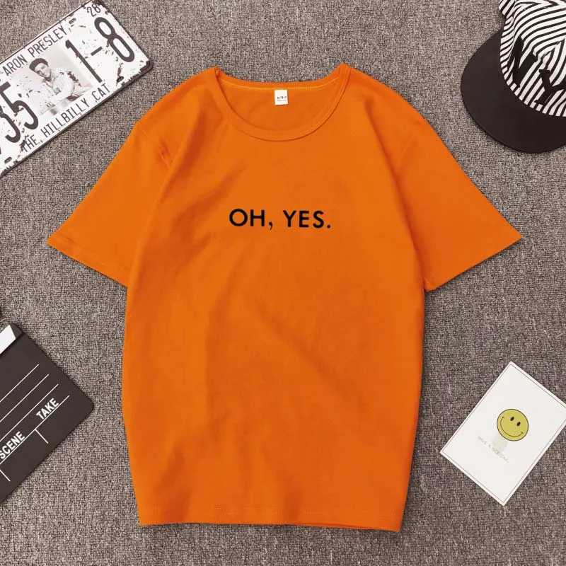 

2019 latest large size clothing Harajuku short-sleeved T-shirt round neck multi-color selection letter printing oh yes koop