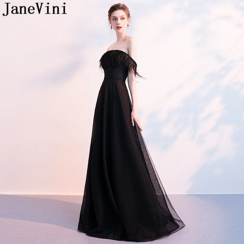 JaneVini Zwarte Veren Godmother Avond Party Jurken Kralen Strapless Jurken Lange Moeder Van De Bruid Jurken Voor Bruiloften JaneVini Zwarte Veren Godmother Avond Party Jurken Kralen Strapless Jurken Lange Moeder Van De Bruid Jurken Voor Bruiloften