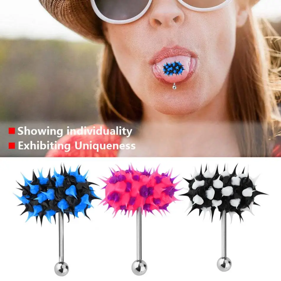

3Types Unisex Cool Vibrating Tongue Ring Stud Barbell Stainless Steel Barbell Tongue Bar Stud Ring Body Piercing Jewelry
