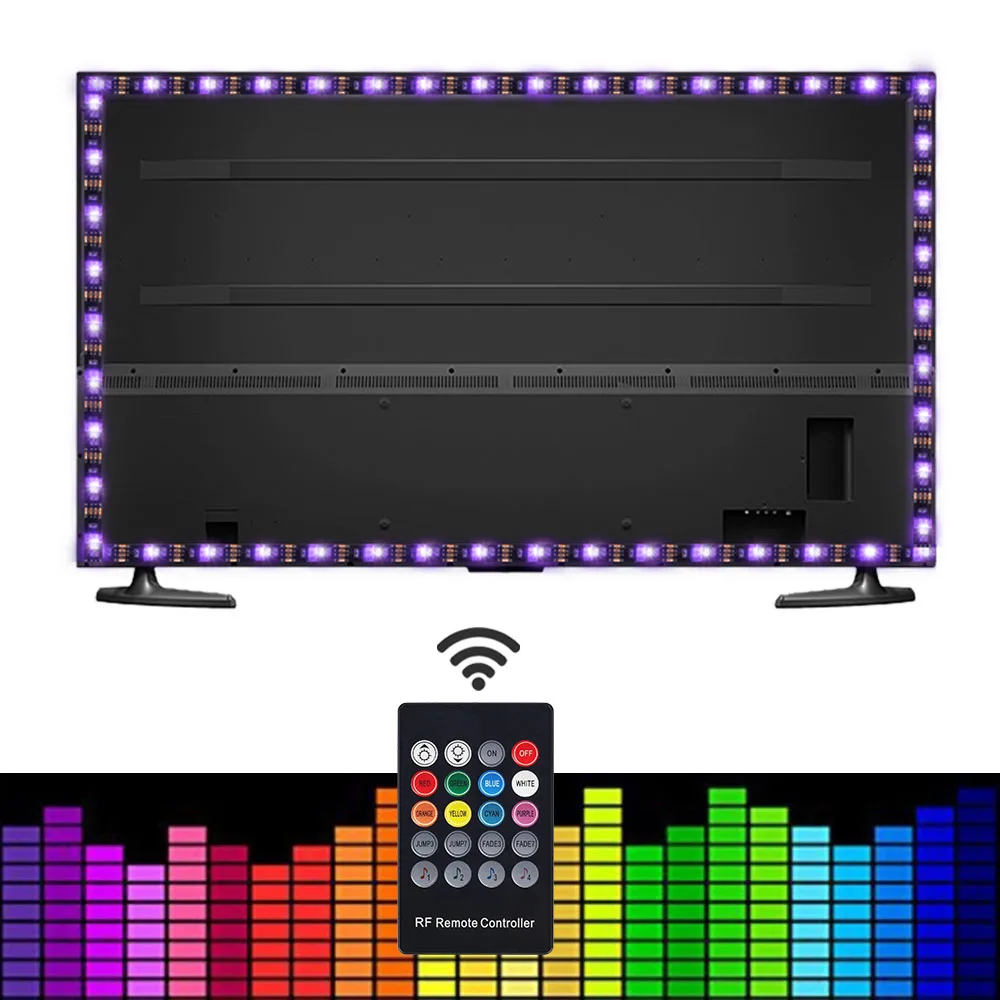 5 В USB Светодиодная лента 5050 RGB ТВ ПОДСВЕТКА 30 светодиодный s/m со звуковым датчиком 20Key RF музыкальный контроллер 50 см 1 м 2 м набор RGB светодиодный лента