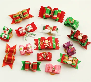 

50PCS Xmas Series Hand Made Pet Cat Dog Grooming Hair Bows Rhinestone Ribbon Dog Bows Doggie Boutique Puppy Accessories Petshop