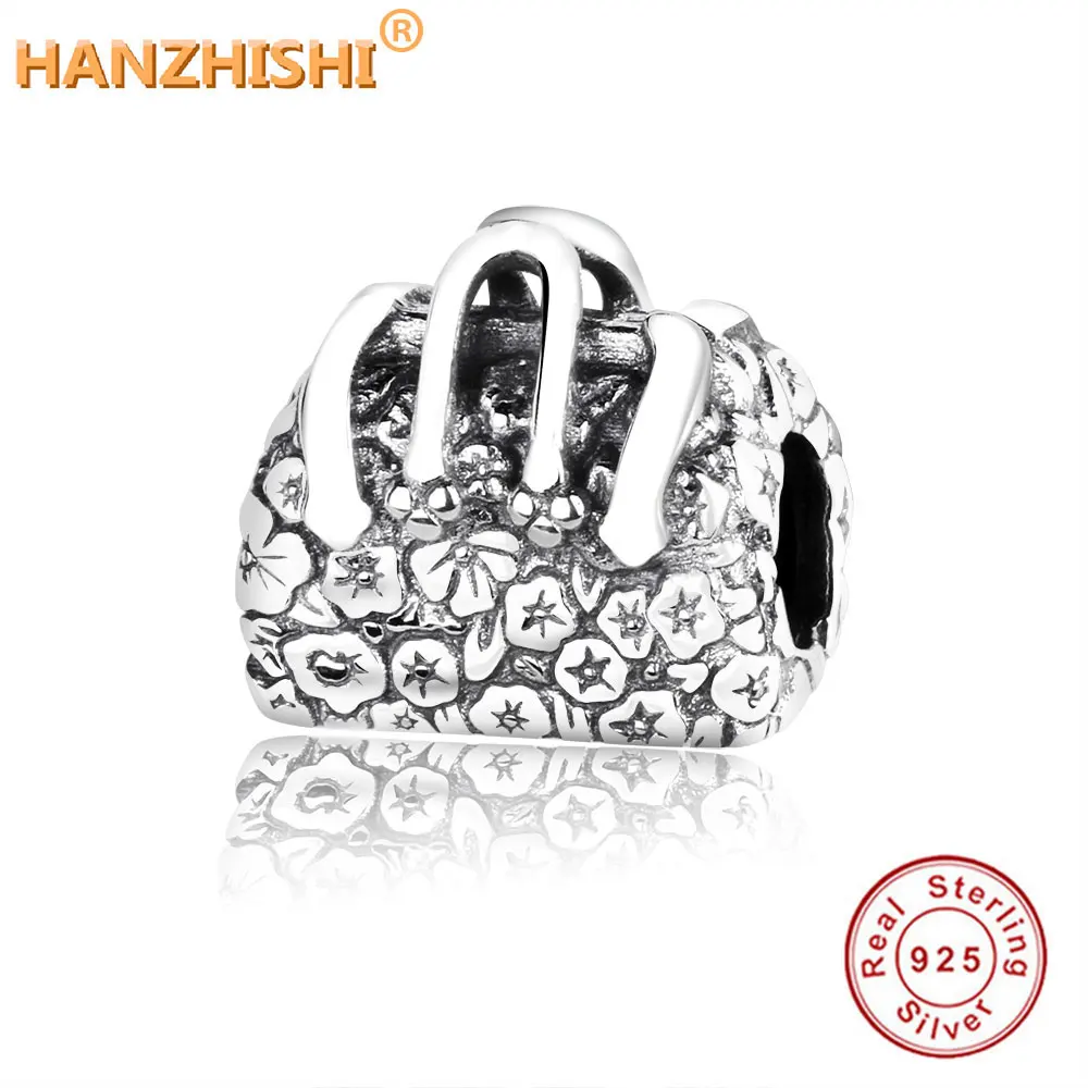 

Authentic 925 Sterling Silver Bead Charm Vintage Cute Shopping Handbag Bag Beads Fit Original Pandora Charm Bracelet DIY Jewelry