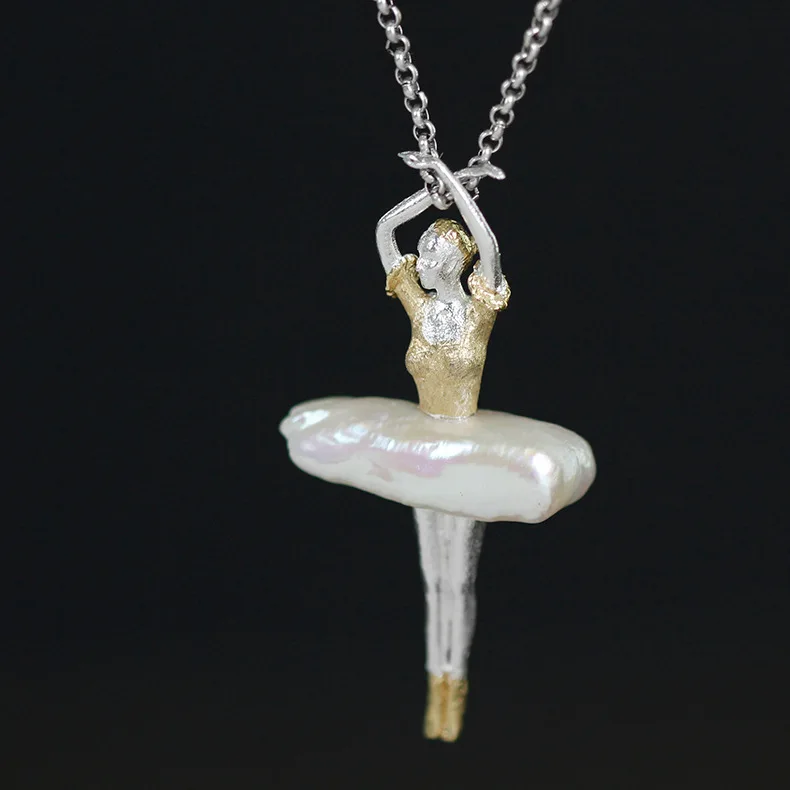 INATURE Hot Ballet Dancer Pendant Necklace 925 Sterling Silver Baroque