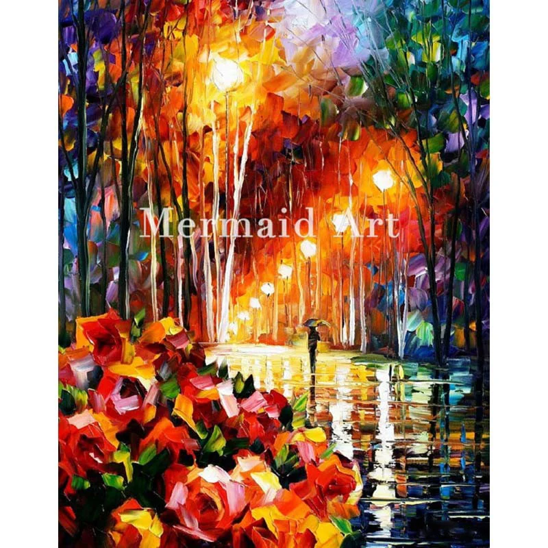 

Hand Painted Oil Painting On Canvas Park Flowers Abstract Palette Knife Painting Living Room Wall Decor Artwork Figures Poster