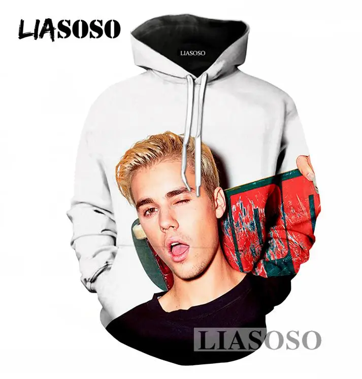 LIASOSO Spring Autumn Men/Women Pullover Hoodies Casual Long Sleeve Sweatshirt 3D Print Justin Bieber Hoodies Loose Hooded T695