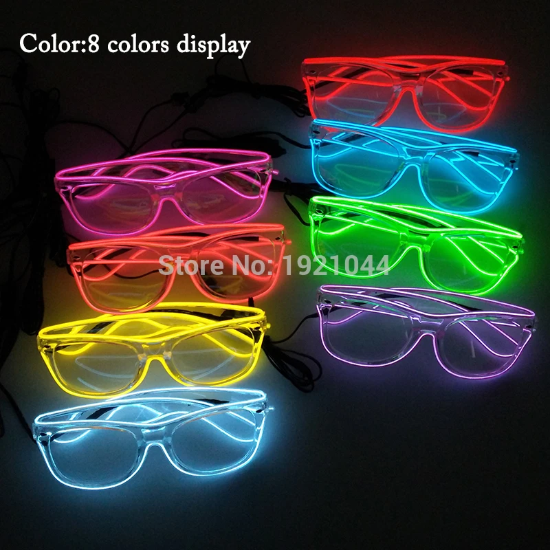 

Cheap 5pieces EL Glasses 10Colors Available EL Wire Glowing Sunglasses with Transparent Lens for Glow Party DIY Decoration