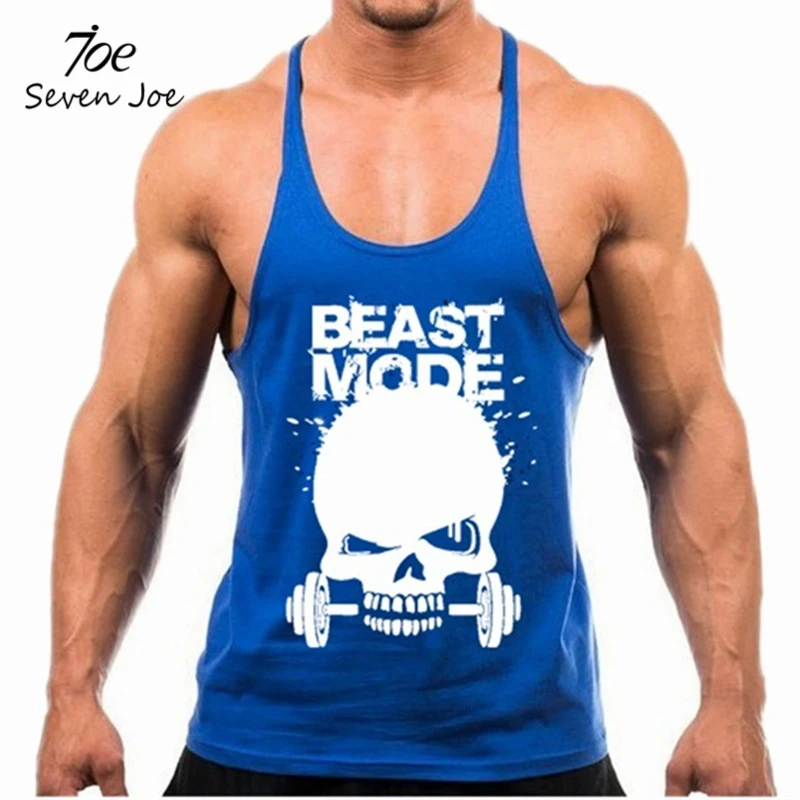 

Seven Joe.Skull Weightlifting print Stringer Tank Top Men Bodybuilding and Fitness Vests Cotton Singlets Muscle Tops