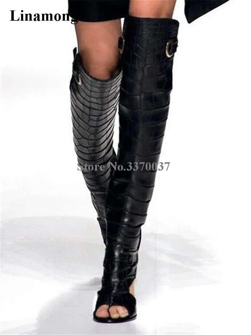 black over the knee chunky heel boots