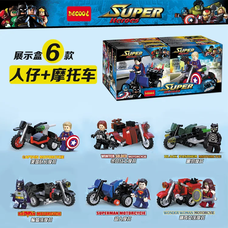 

Decool 7008-7013 Super Hero Motorcycles Captain America Black Panthe building blocks bricks baby KIT toys