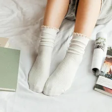 Новинка; однотонные кружевные носки с двойной иглой; женские зимние популярные повседневные хлопковые носки; женские винтажные носки; Sokken Calcetines Mujer