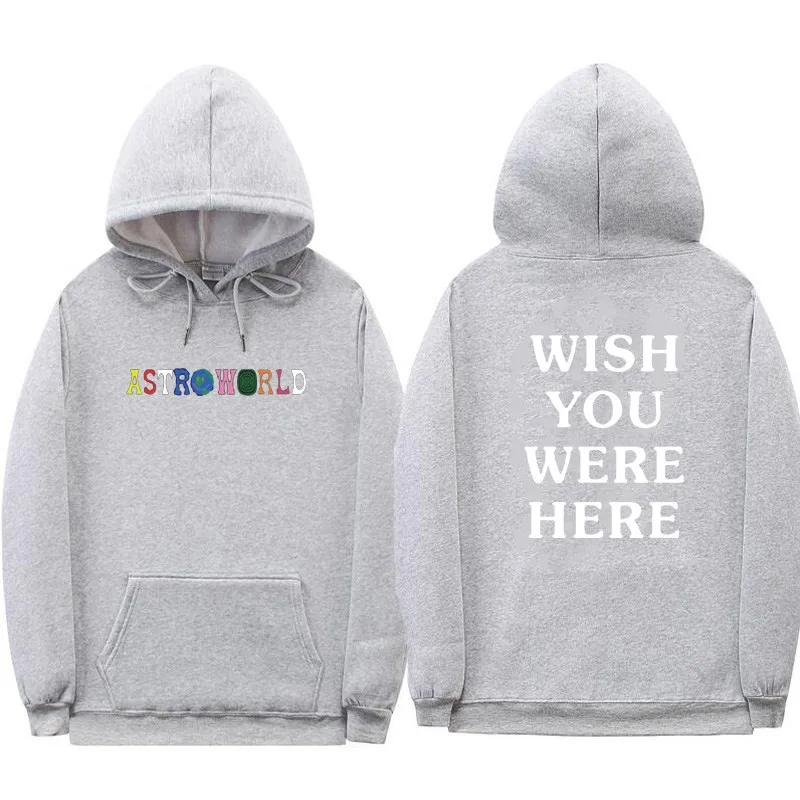 Трэвиса Скотта Astroworld WISH YOU WAS HERE толстовки Модные с буквенным принтом худи уличная одежда для мужчин и женщин пуловер Толстовка - Цвет: 3 gray