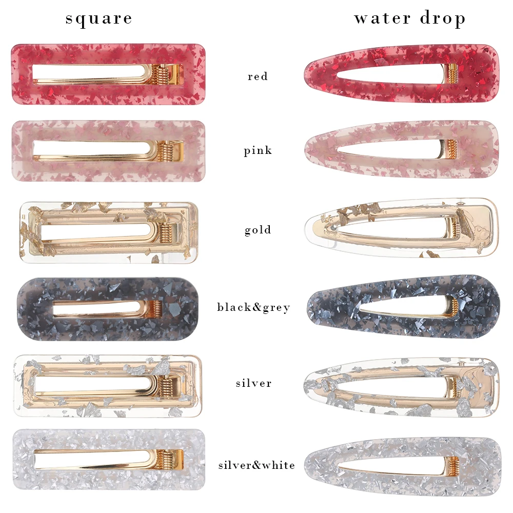 

1pc Hollow Geometric Women Girls Hair Accessories Waterdrop Acrylic Hair Clips Shiny Tin Foil Sequins Hairpins Hair Accessories