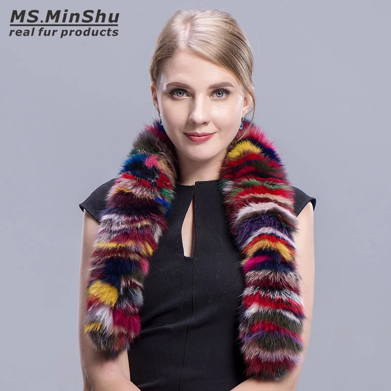 Модный воротник из лисьего меха, модный цветной шарф из лисьего меха, многоцветный зимний меховой для шеи, теплые женские меховые шарфы, Ms. MinShu