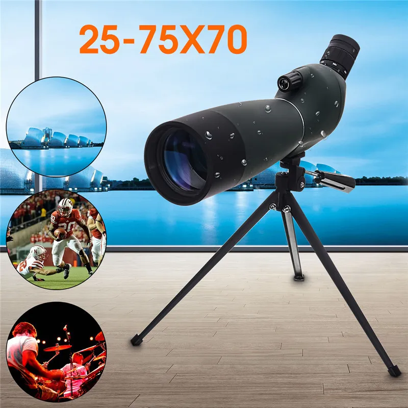 

Zoom Spotting Scope Monocular Telescope BAK4 Prism Objective Lens Optics Waterproof Birdwatching Camping with Tripod 25-75X70