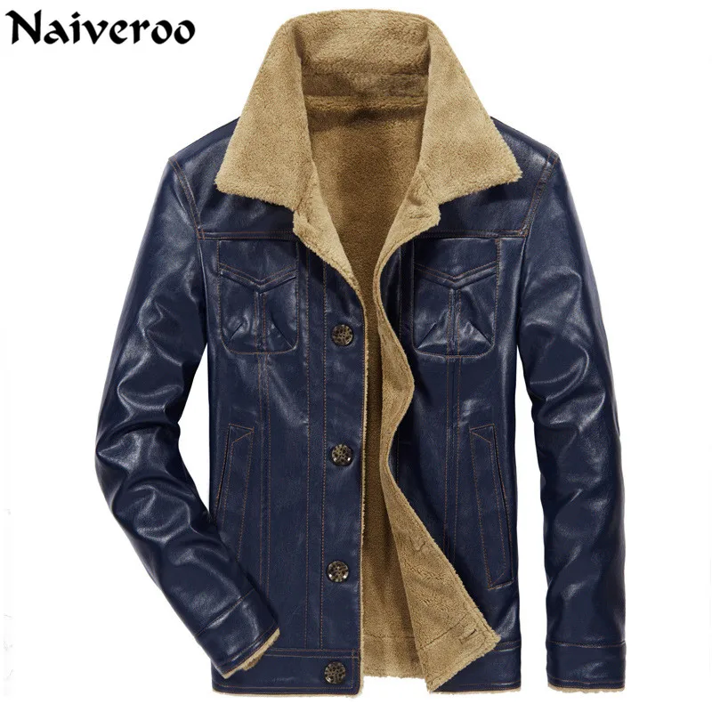 

New Men's Leather Jacket PU Coats Mens Clothing Thermal Outerwear Winter Warm Fur Male Fleece Slim Pilot Tactical Jackets 8J0764