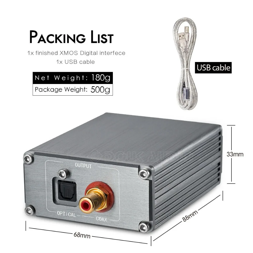 XMOS USB to Coaxial Optical Digital Interface I2S PCM//DSD 0.1PPM 192K 24Bit