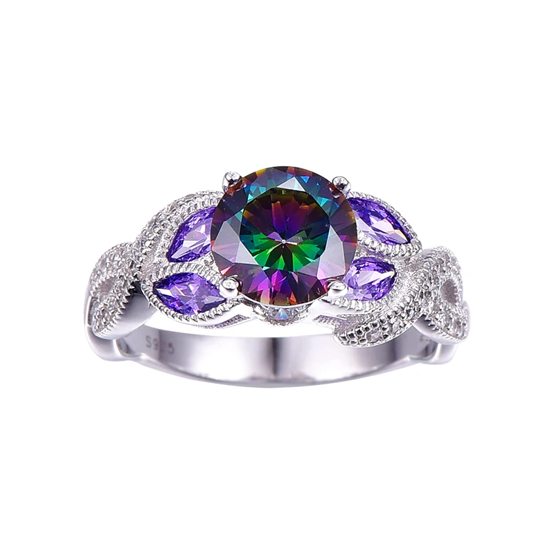 Goede Mystieke Rainbow Topaz 925 Sterling Zilveren Ringen Sapphire Engagement Ringen Met Clear CZ Voor Vrouwen Vrouwelijke Originele Fijne Sieraden