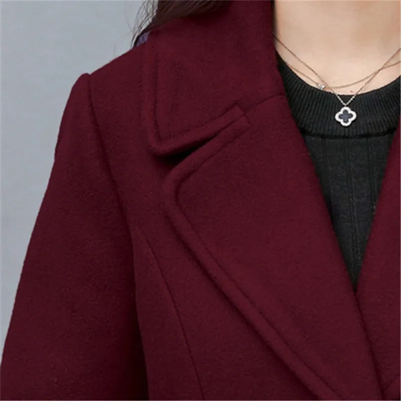 Зимнее корейское женское длинное шерстяное пальто элегантное модное дизайнерское пальто размера плюс