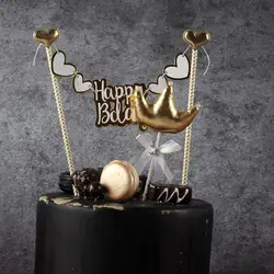 Happy Bday Торт Топ комбинезон Золотой Черный Серебряный торт Гирлянда Детская Корона мальчик девочка первый день рождения душ торт украшения