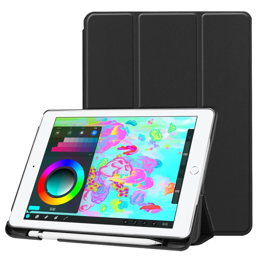 

For iPad 9.7 2018 Release Smart Leather TPU Stand Case Cover With Pencil Holder Ultra-thin support for sleep/wake-up functions