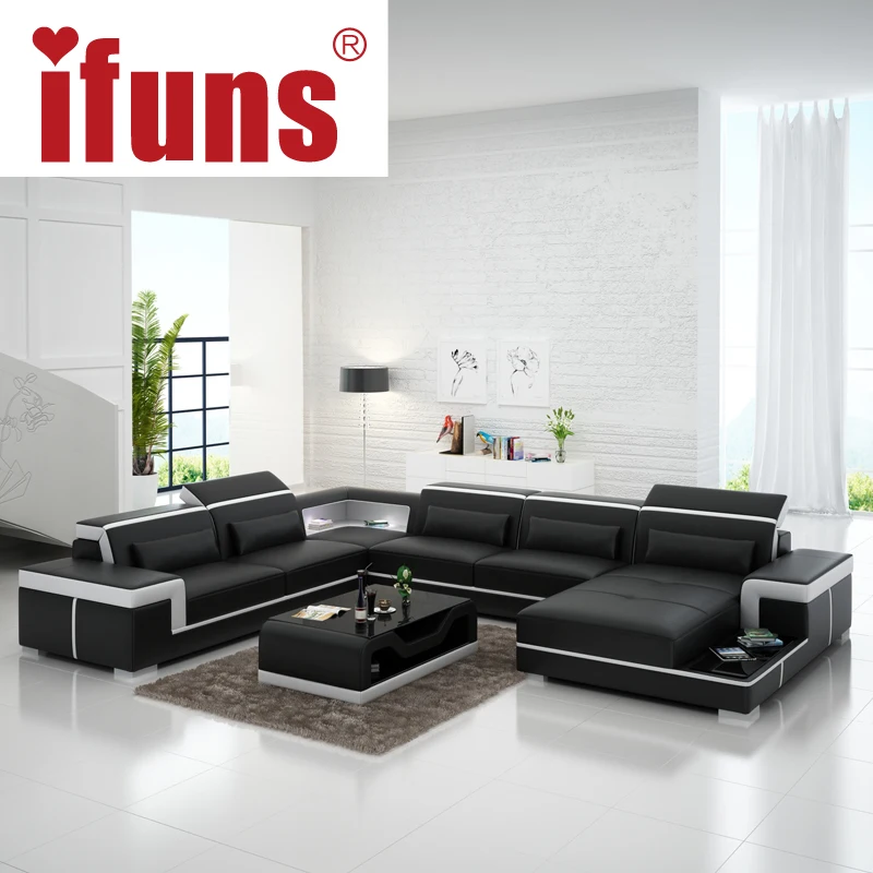 European Latest Designer Sofa Large Size U Shaped White Leather European Latest Designer Sofa Large Size U Shaped White Leather With Led Light Coffee Table Living Room Furniture In Sofas From