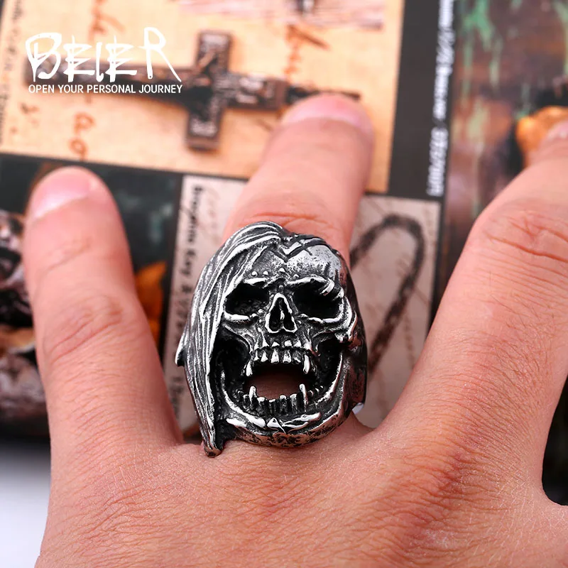 Beier new store 316L Stainless Steel Skull Ring For Men top quality Vintage Exaggerated fashion Jewelry LLBR8-396R