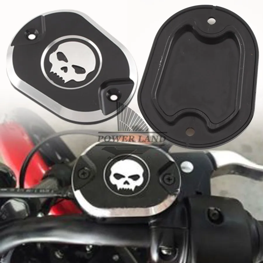 Black Billet Aluminum Skull CNC Front Brake Reservoir Master Cylinder Cover For Harley Sportster